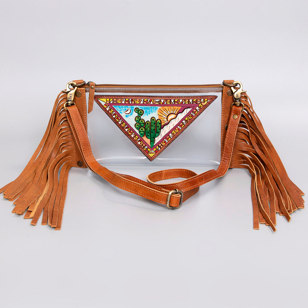 ADBGF103 American Darling Western Clear Bag - Handcrafted Leather Fringed Stadium Purse