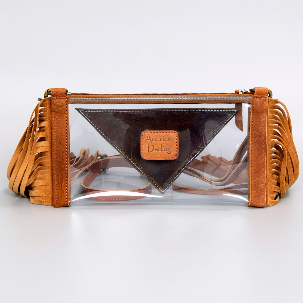 ADBGF103 American Darling Western Clear Bag - Handcrafted Leather Fringed Stadium Purse