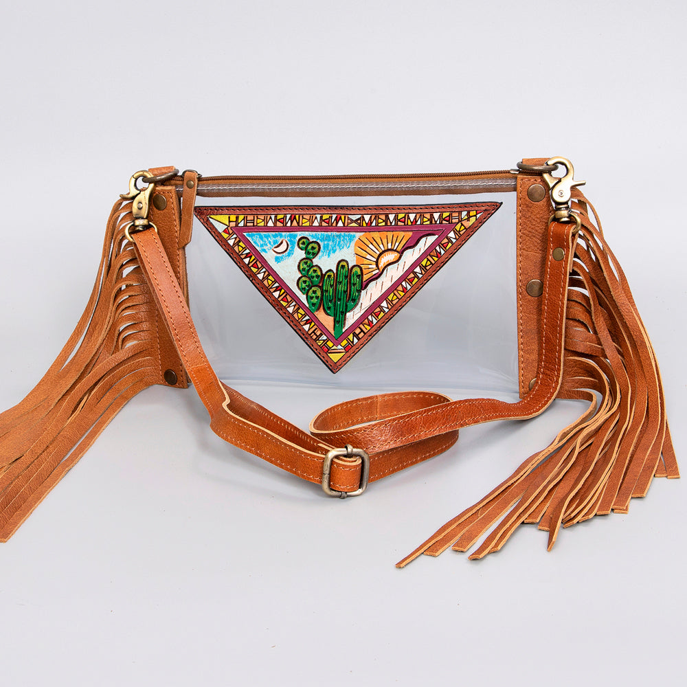 ADBGF103 American Darling Western Clear Bag - Handcrafted Leather Fringed Stadium Purse