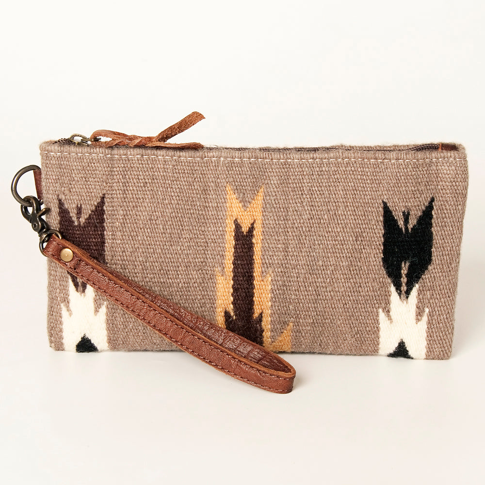 ADBG344 Southwestern Wool Wristlet Clutch with Tribal Pattern & Leather Strap