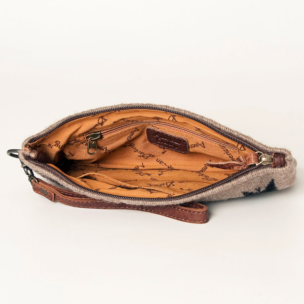 ADBG344 Southwestern Wool Wristlet Clutch with Tribal Pattern & Leather Strap