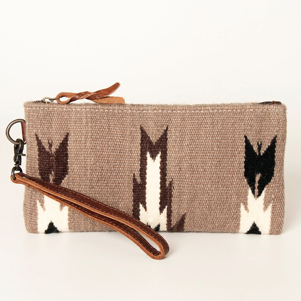 ADBG344 Southwestern Wool Wristlet Clutch with Tribal Pattern & Leather Strap