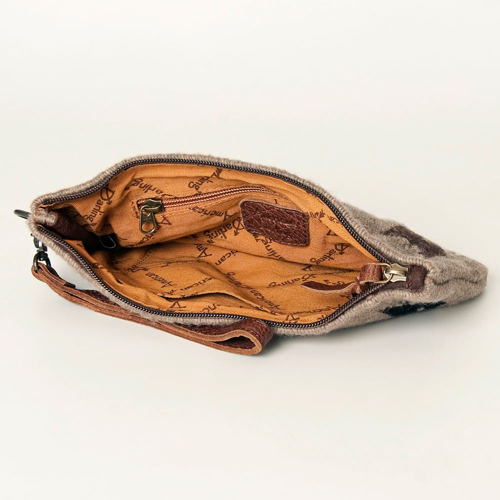 ADBG344 Southwestern Wool Wristlet Clutch with Tribal Pattern & Leather Strap