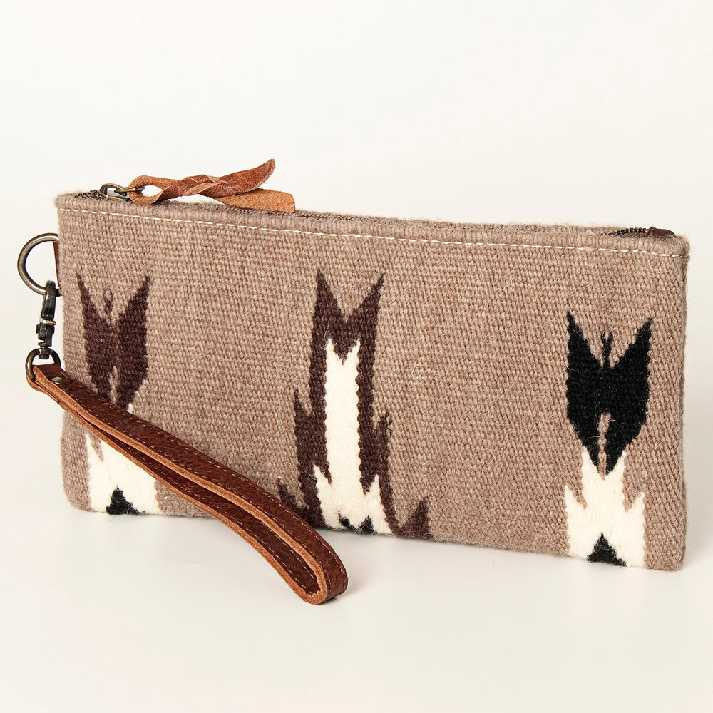 ADBG344 Southwestern Wool Wristlet Clutch with Tribal Pattern & Leather Strap