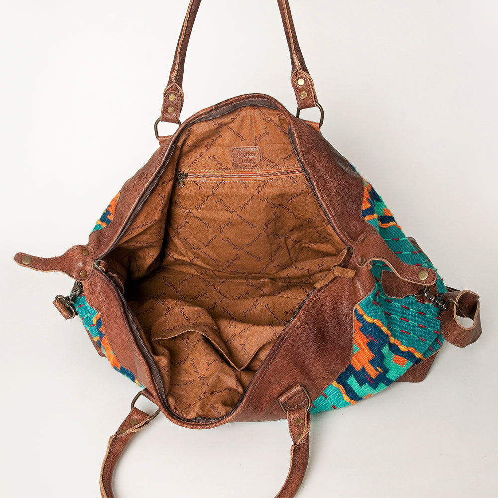 ADBG460 Southwestern Wool & Leather Duffel Bag Handwoven Saddle Blanket Travel Tote