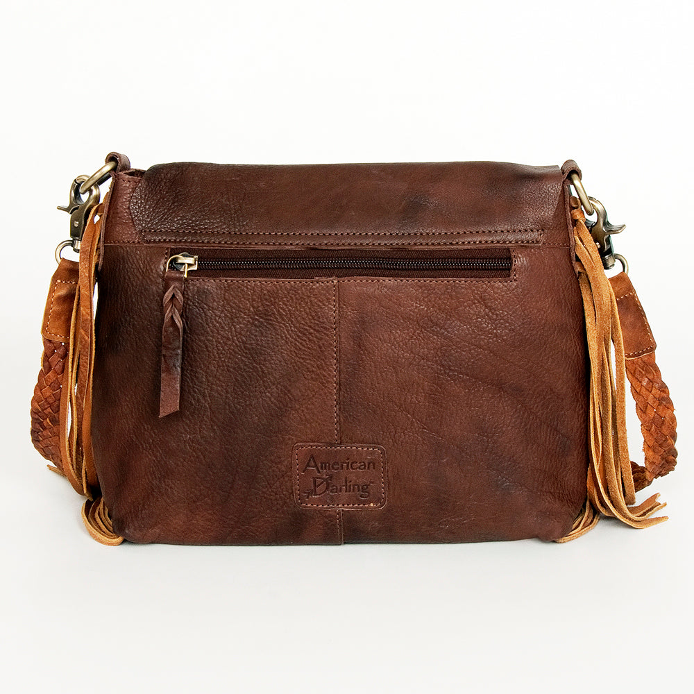 ADBGM283 Tribal Leather Crossbody - Fringe, Bone Accent & Braided Strap
