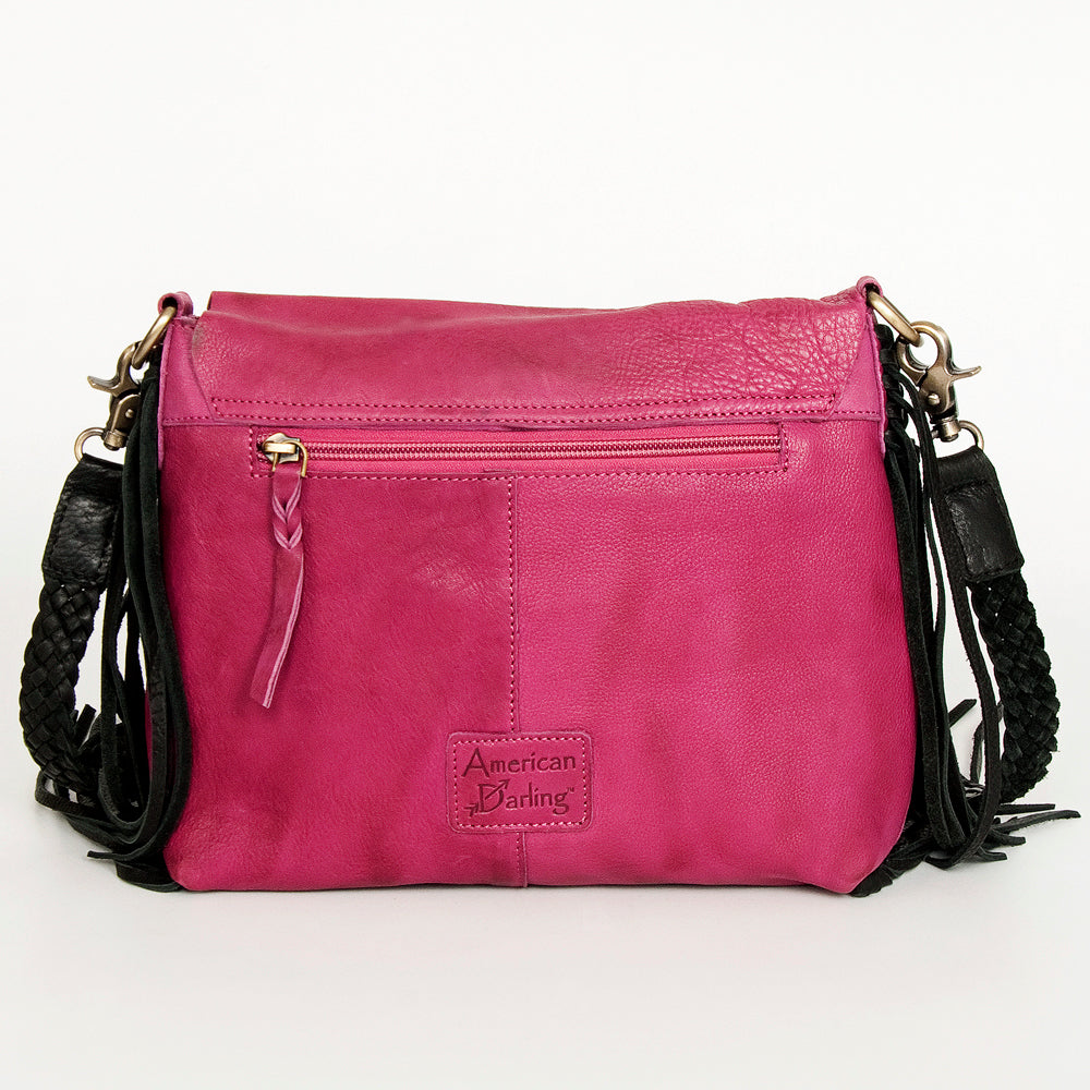 ADBGM283 Tribal Leather Crossbody - Fringe, Bone Accent & Braided Strap