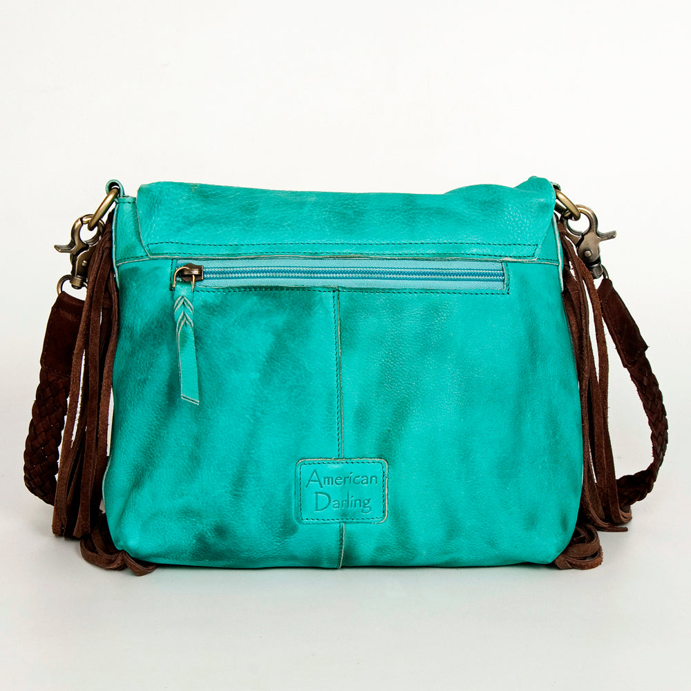 ADBGM283 Tribal Leather Crossbody - Fringe, Bone Accent & Braided Strap