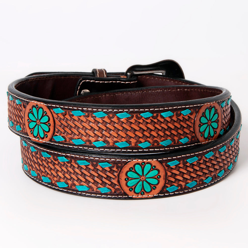 BER188-Hand Tooled Western Leather Belt