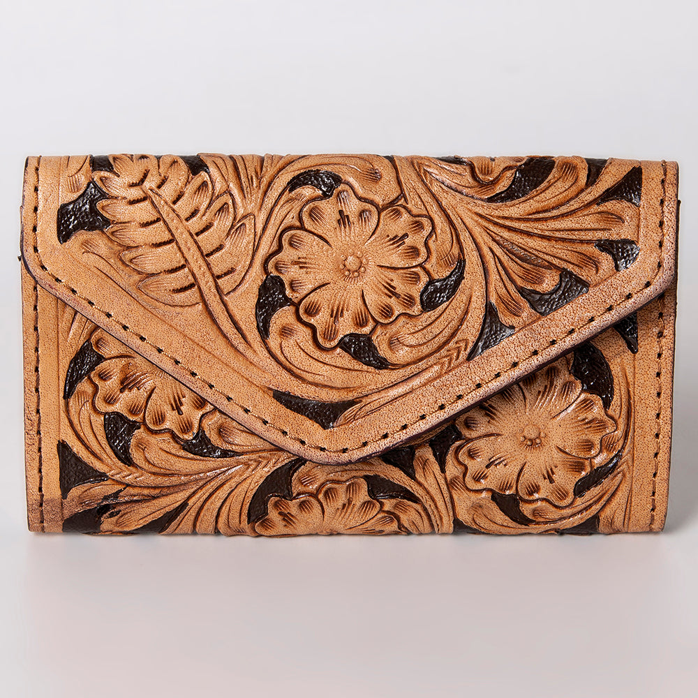 SKBG105  Wallet Hand Tooled Saddle Leather and Upcycled Canvas Ladies Bag H4XW6 SKBG105   SKBG