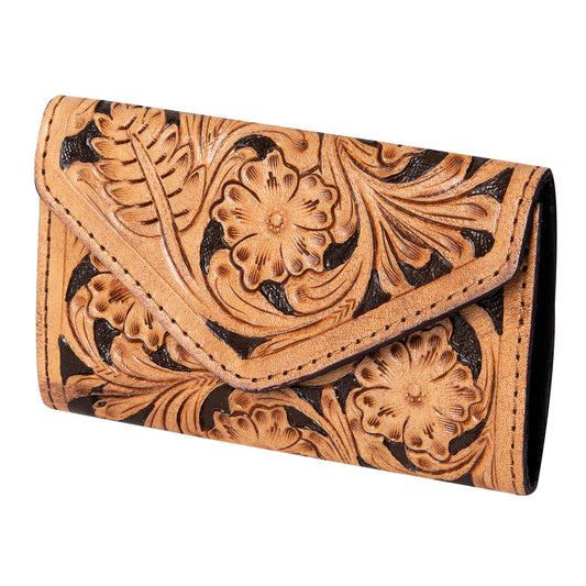 SKBG105  Wallet Hand Tooled Saddle Leather and Upcycled Canvas Ladies Bag H4XW6 SKBG105   SKBG