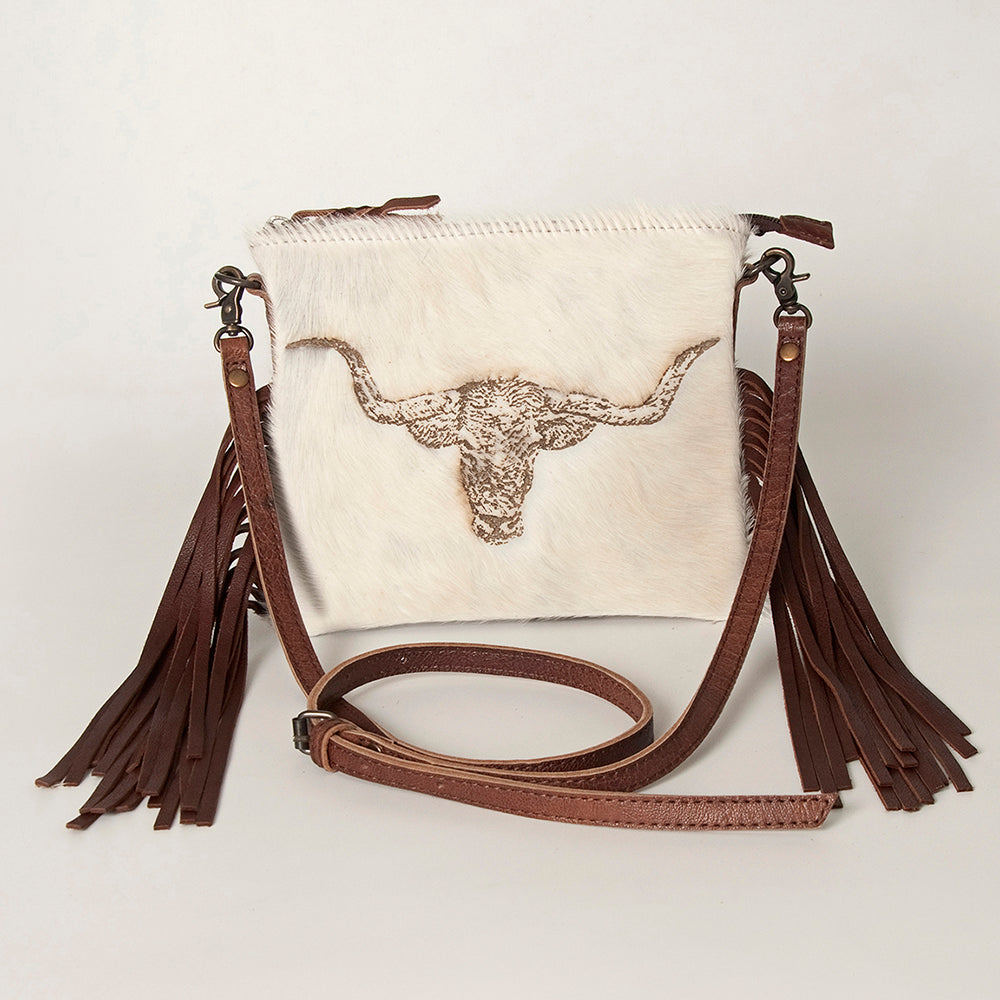 ADBG109 American Darling Western Leather Crossbody Bag Hair-On Cowhide with Fringe