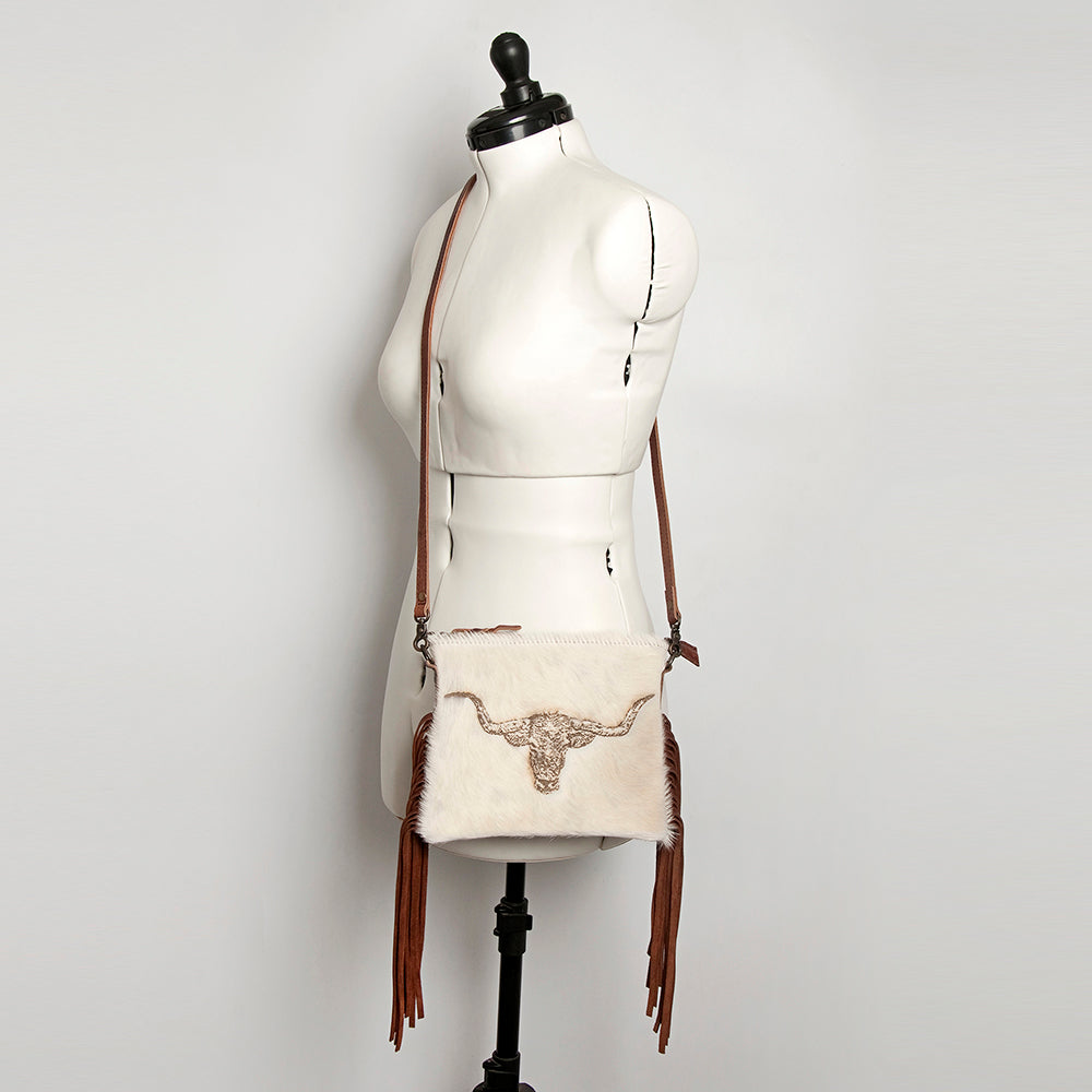 ADBG109 American Darling Western Leather Crossbody Bag Hair-On Cowhide with Fringe