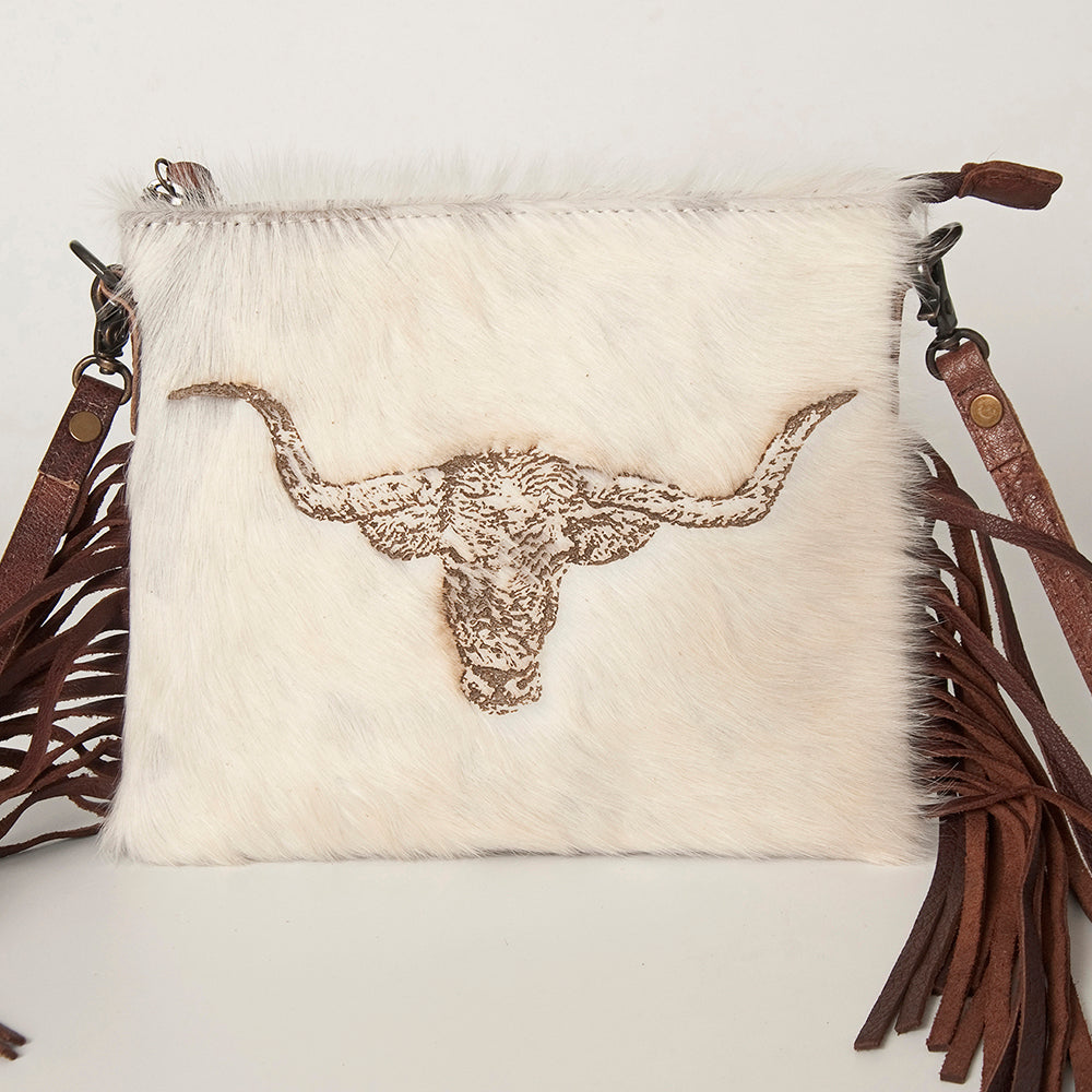 ADBG109 American Darling Western Leather Crossbody Bag Hair-On Cowhide and Fringe