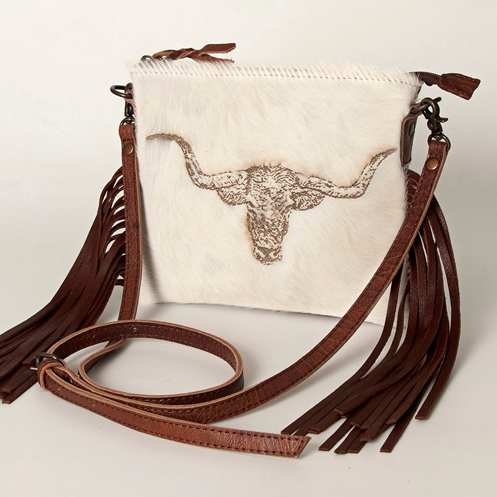 ADBG109 American Darling Western Leather Crossbody Bag Hair-On Cowhide with Fringe