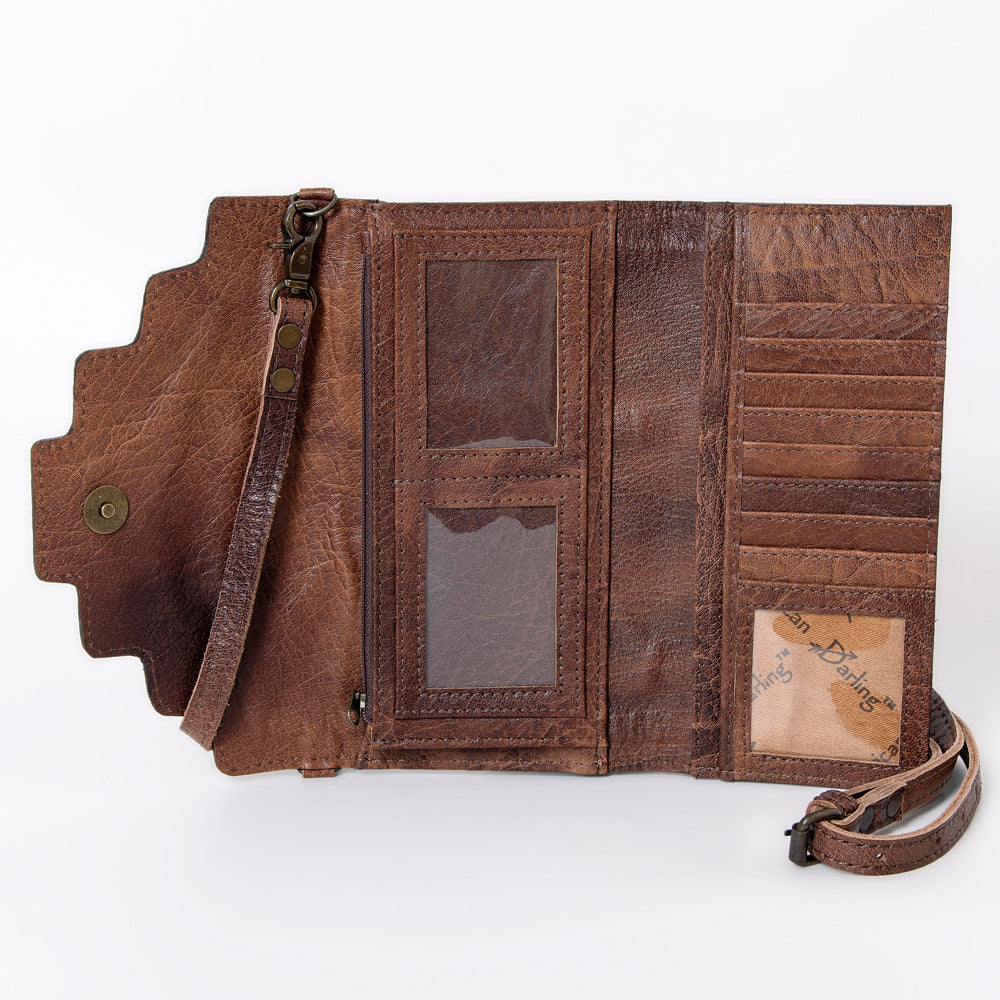 ADBG941 Hand-Tooled Western Leather Hair-On Hide Wallet Crossbody Bag American Darling