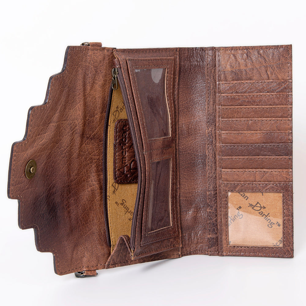 ADBG941 Hand-Tooled Western Leather Hair-On Hide Wallet Crossbody Bag American Darling