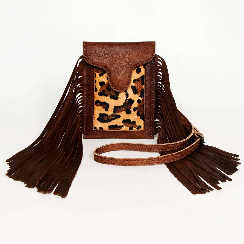 LC-ADBG943A Leopard Print Fringe Leather Cell Phone Crossbody Western Mini Bag by American Darling
