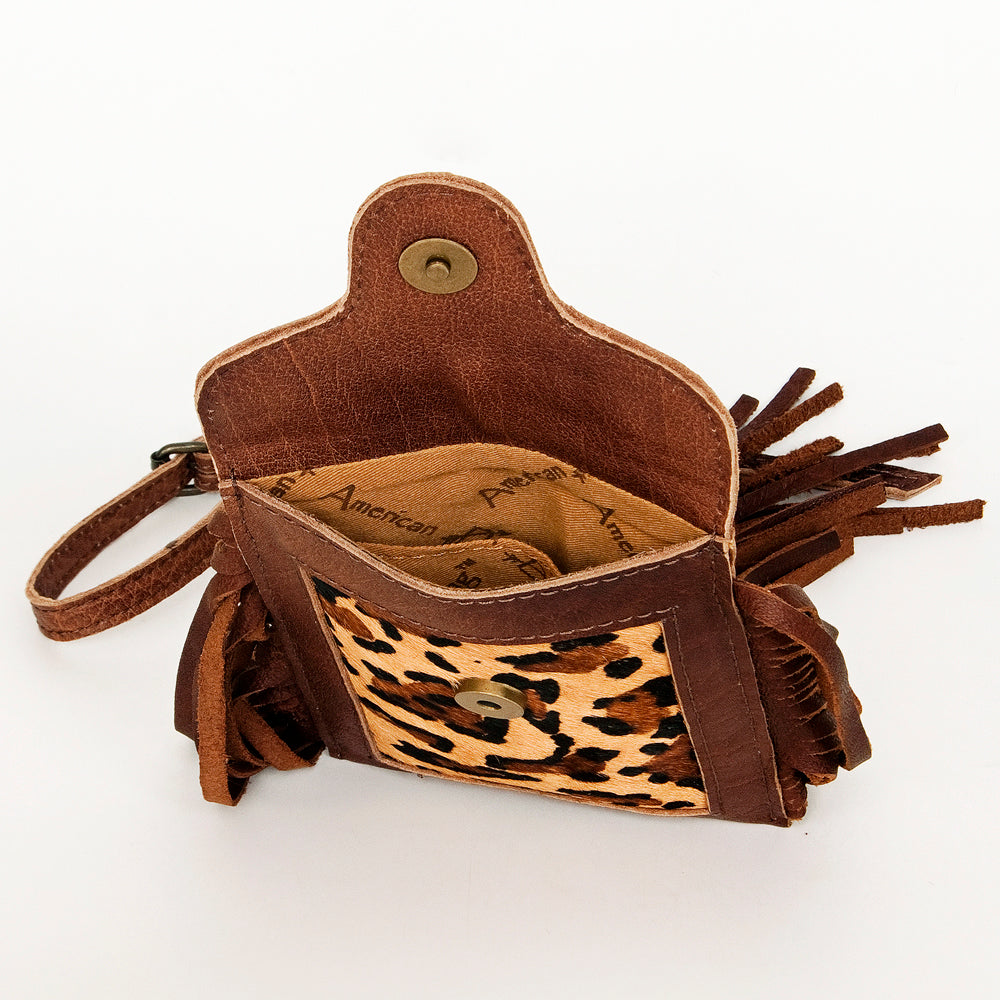 LC-ADBG943A Leopard Print Fringe Leather Cell Phone Crossbody Western Mini Bag by American Darling