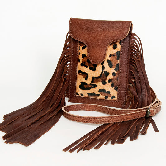 LC-ADBG943A Leopard Print Fringe Leather Cell Phone Crossbody Western Mini Bag by American Darling