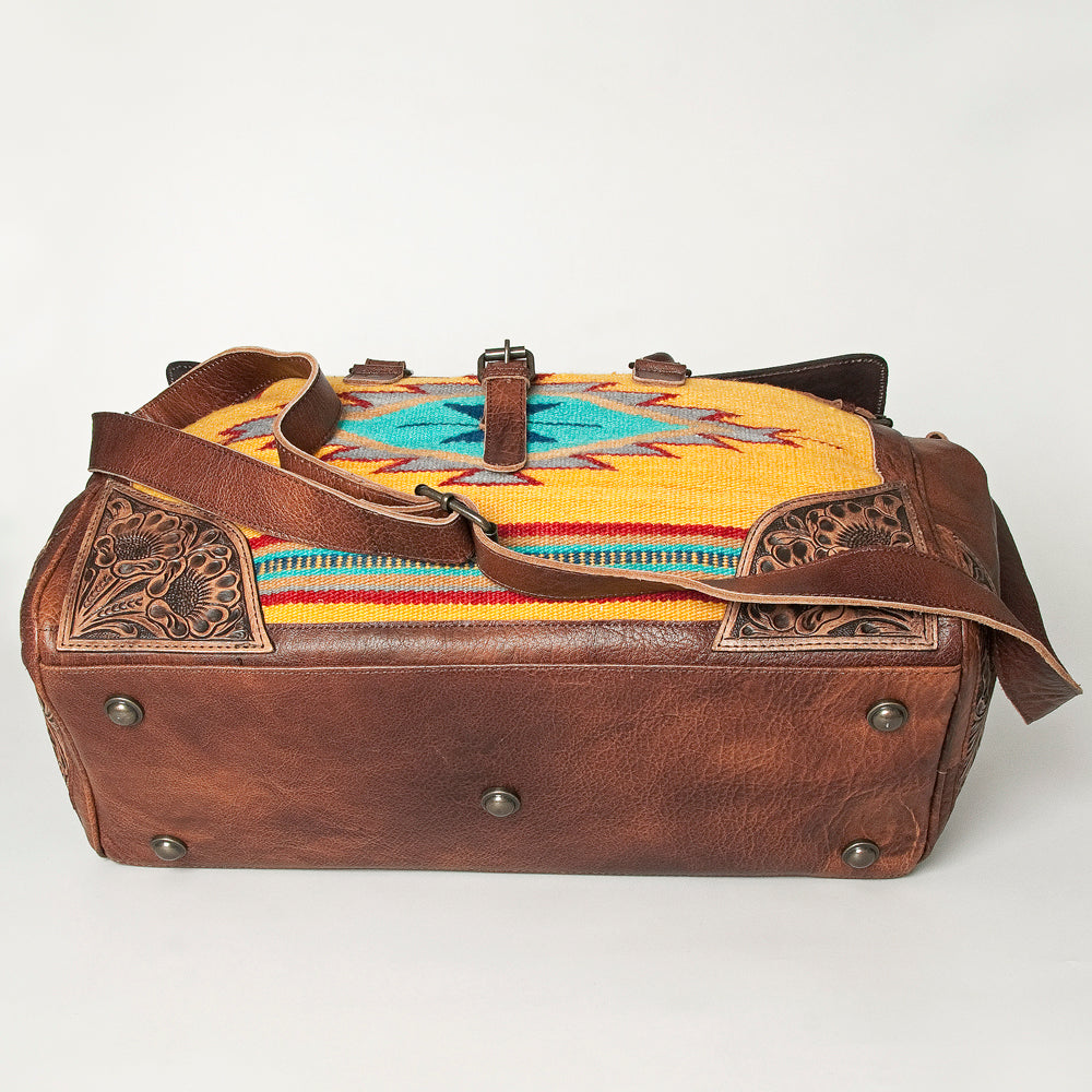ADBG516 Tooled Leather & Saddle Blanket Duffel Bag Belle Western Travel Weekender by American Darling