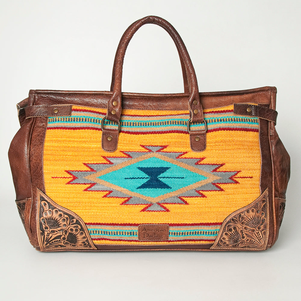 ADBG516 Tooled Leather & Saddle Blanket Duffel Bag Belle Western Travel Weekender by American Darling