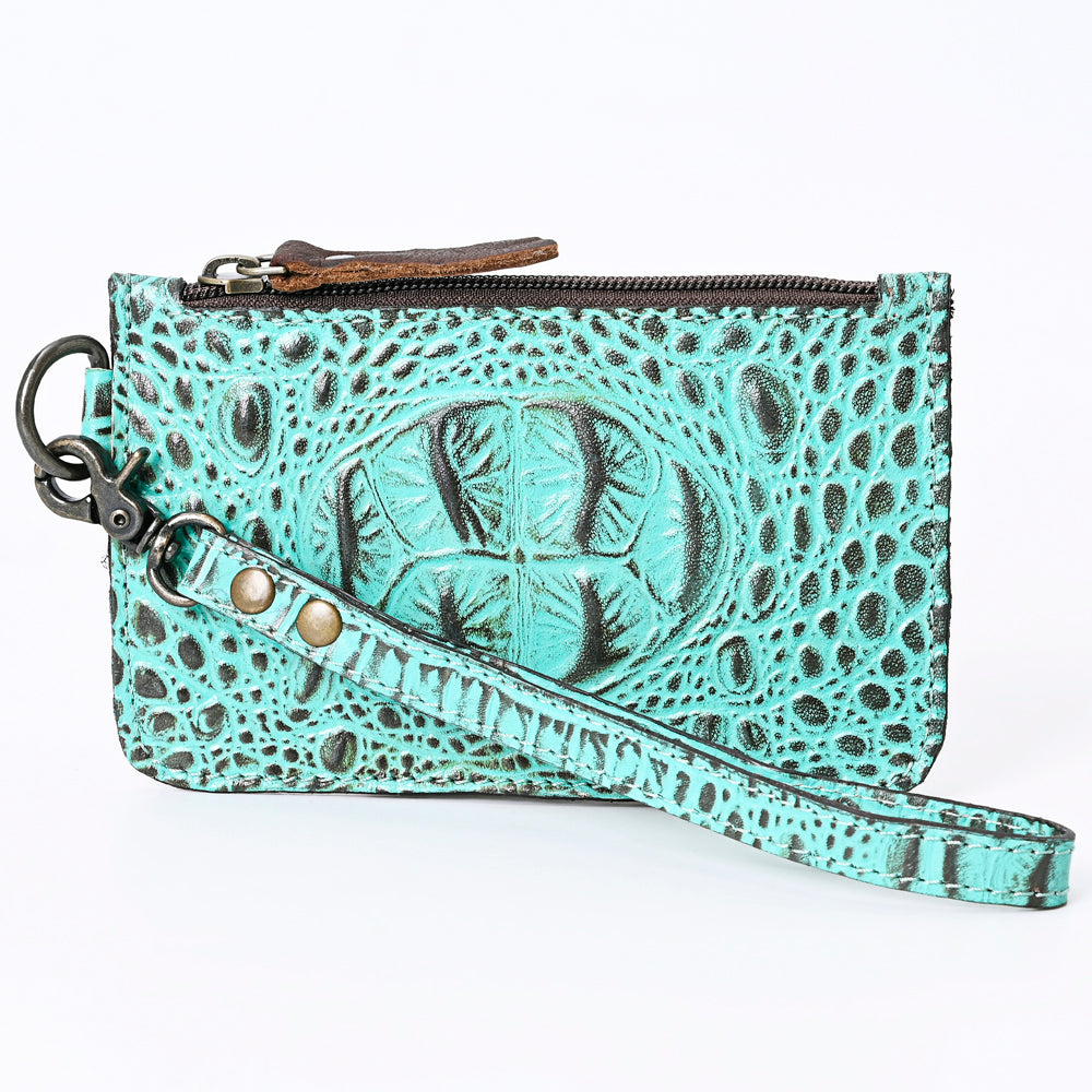 ADBG961 Croc-Embossed Leather Wristlet with Zip Pocket & Strap