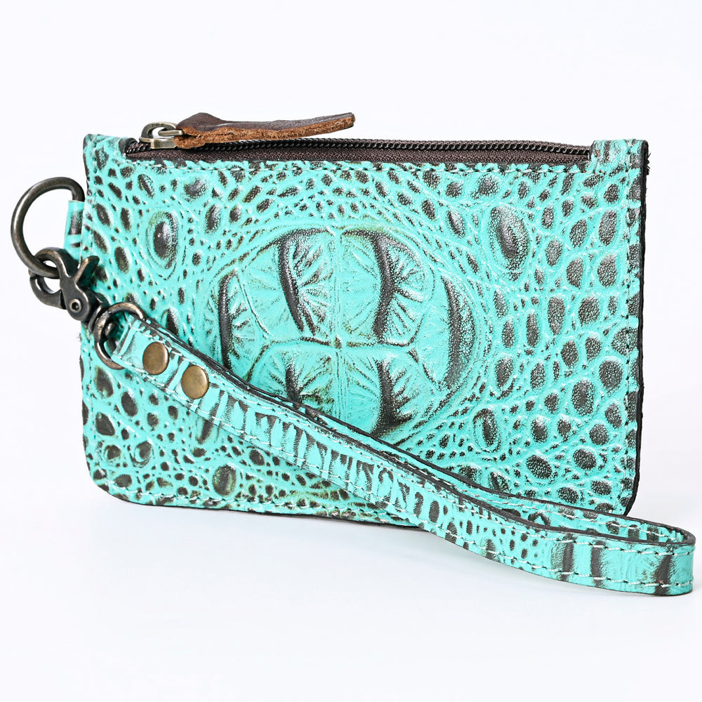 ADBG961 Croc-Embossed Leather Wristlet with Zip Pocket & Strap