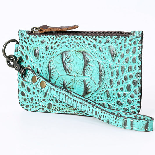 ADBG961 Croc-Embossed Leather Wristlet with Zip Pocket & Strap