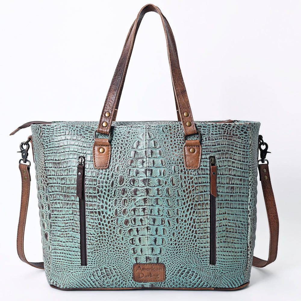 ADBG962 Crocodile Embossed Genuine Leather Western Tote Compact Handbag by American Darling