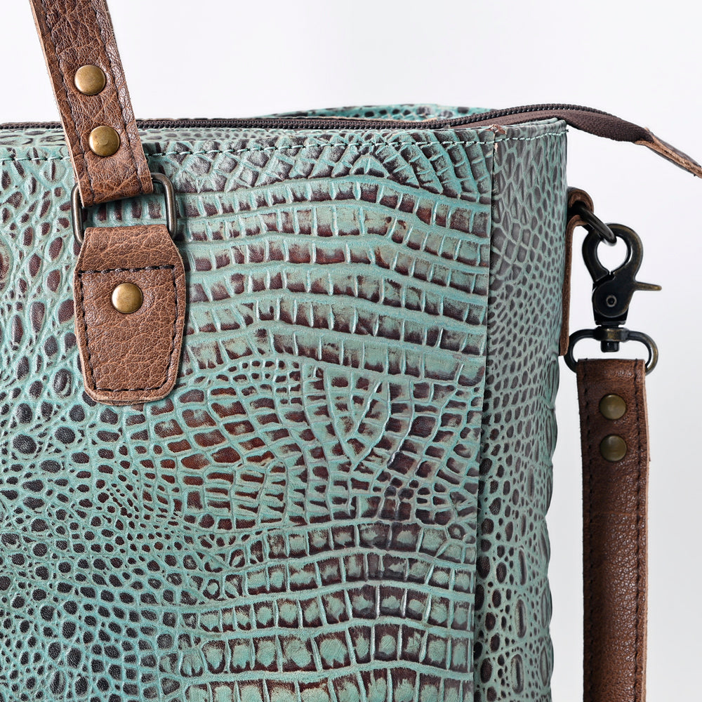 ADBG962 Crocodile Embossed Genuine Leather Western Tote Compact Handbag by American Darling