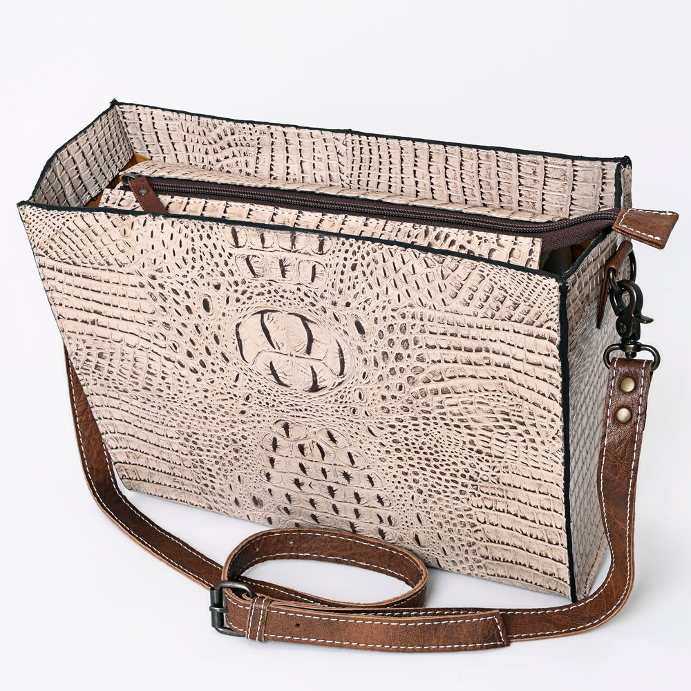 ADBG971 American Darling Crocodile Embossed Western Leather Messenger Bag