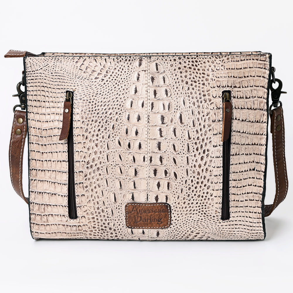ADBG971 American Darling Crocodile Embossed Western Leather Messenger Bag