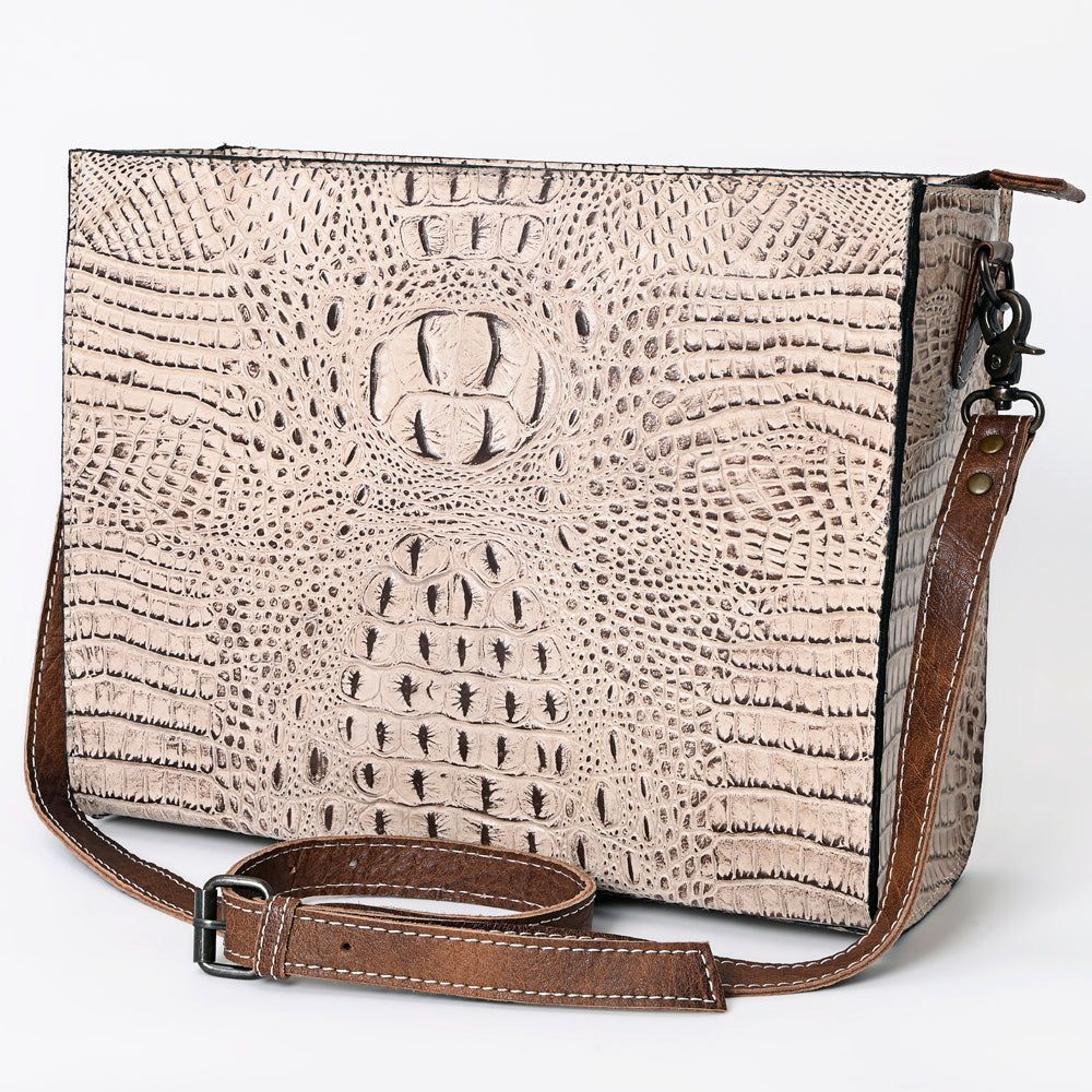 ADBG971 American Darling Crocodile Embossed Western Leather Messenger Bag