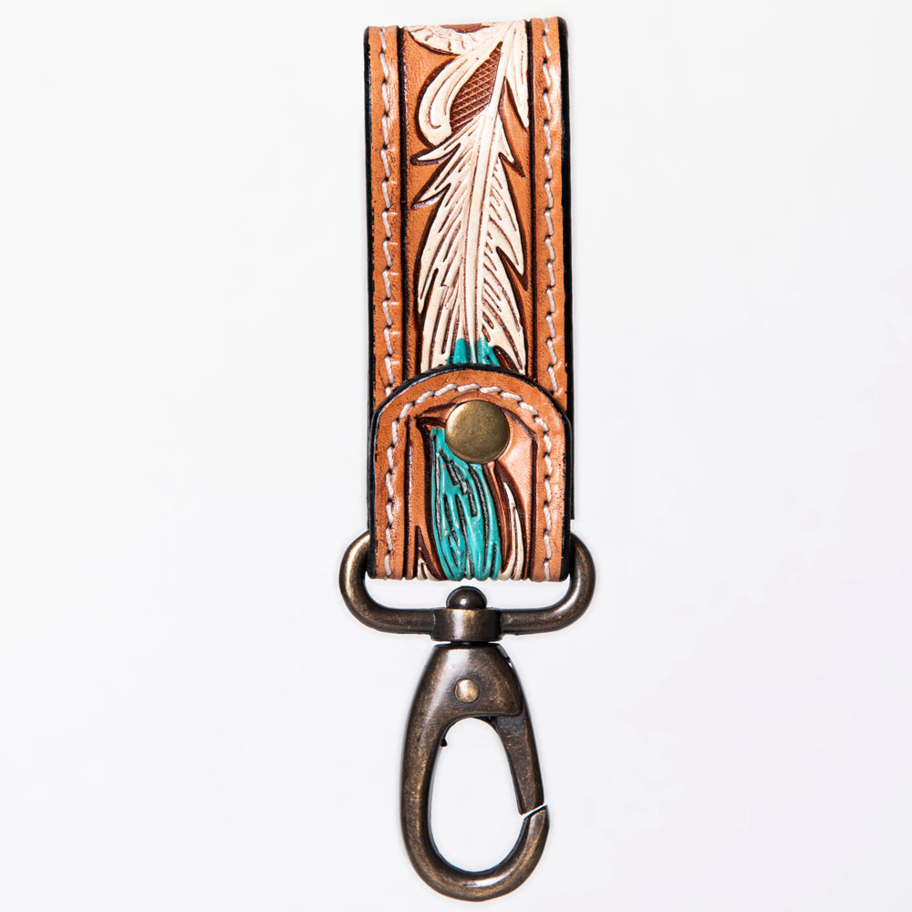 ADKR210 Hand-Tooled Leather Loop Keyring - Floral Design with Swivel Clasp