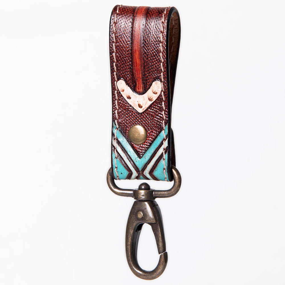 ADKR210 Hand-Tooled Leather Loop Keyring - Floral Design with Swivel Clasp