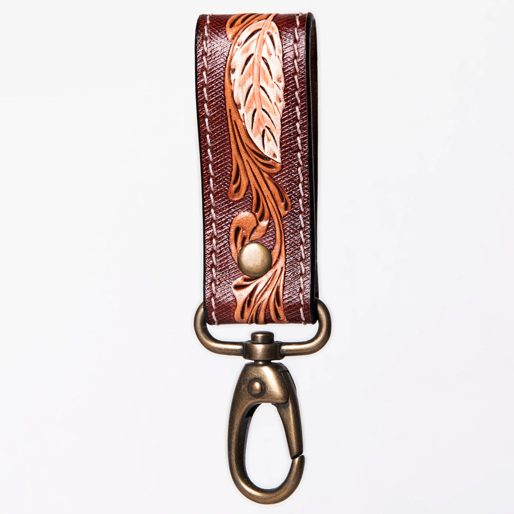 ADKR210 Hand-Tooled Leather Loop Keyring - Floral Design with Swivel Clasp