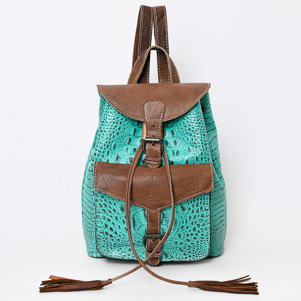 LC-ADBG972 Croc-Embossed Leather Backpack with Brown Leather Accents & Tassel