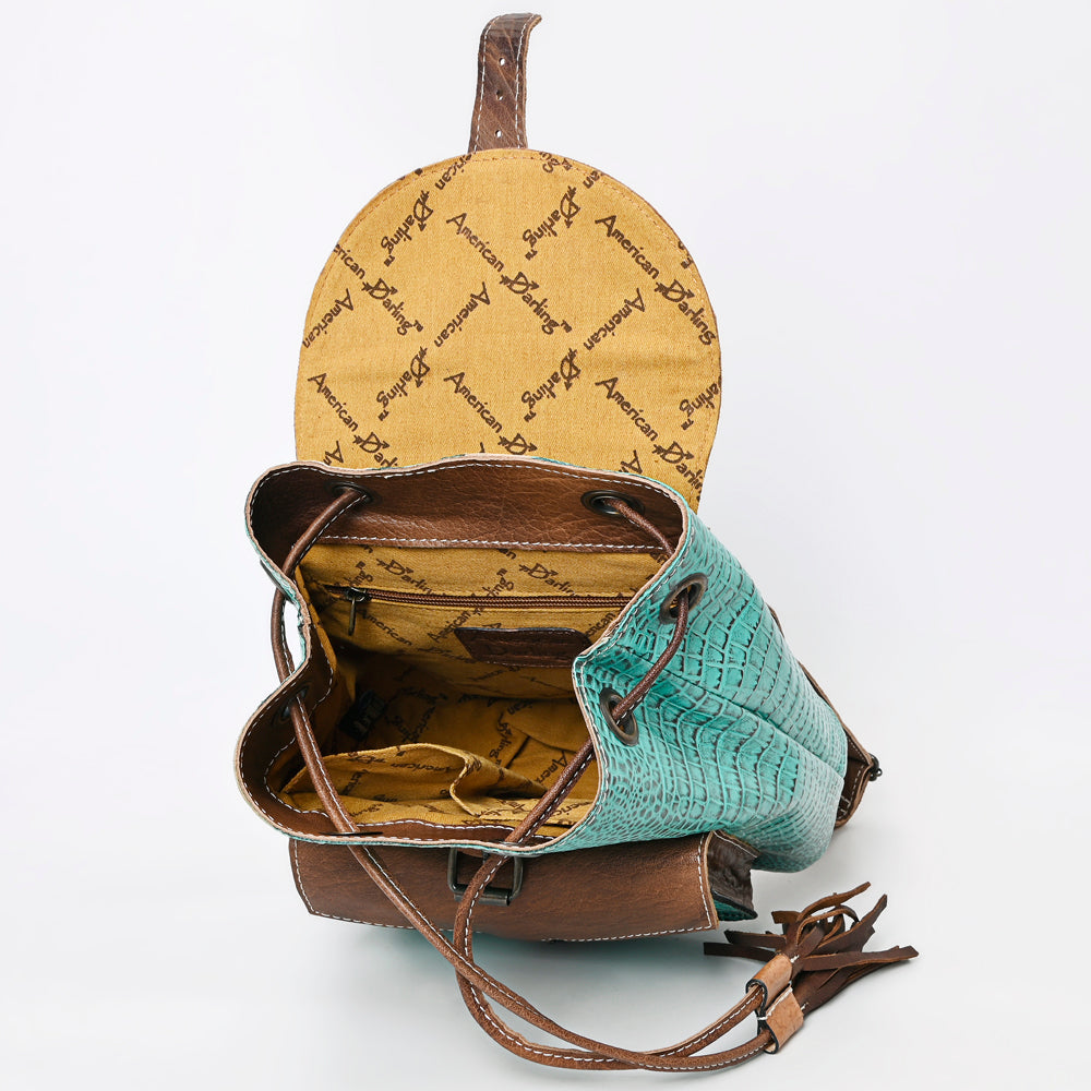LC-ADBG972 Croc-Embossed Leather Backpack with Brown Leather Accents & Tassel
