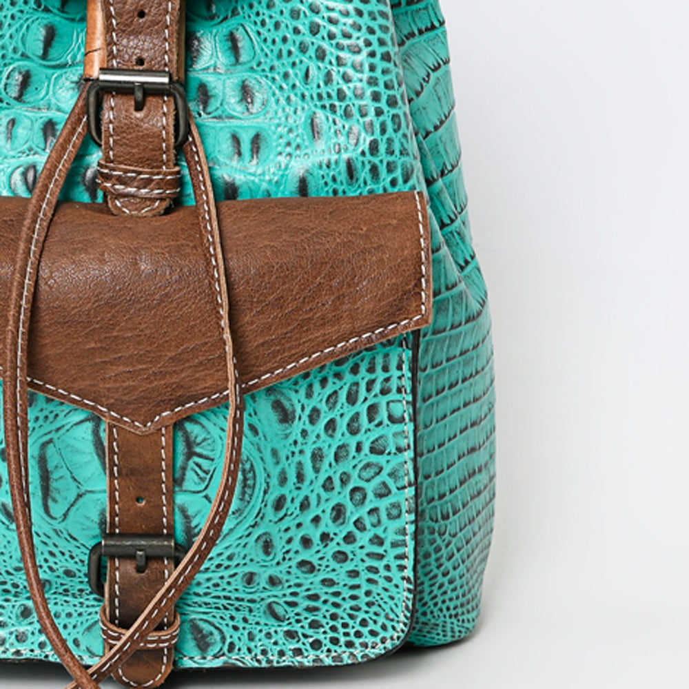 LC-ADBG972 Croc-Embossed Leather Backpack with Brown Leather Accents & Tassel