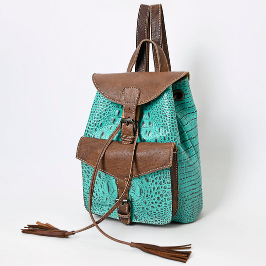 LC-ADBG972 Croc-Embossed Leather Backpack with Brown Leather Accents & Tassel