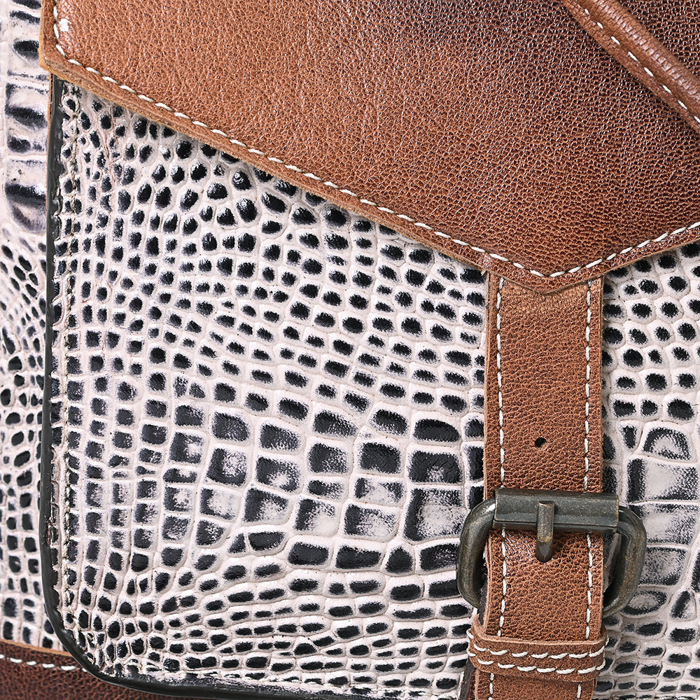 LC-ADBG972 Croc-Embossed Leather Backpack with Brown Leather Accents & Tassel