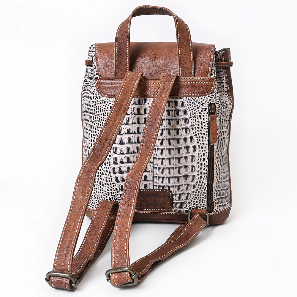 LC-ADBG972 Croc-Embossed Leather Backpack with Brown Leather Accents & Tassel