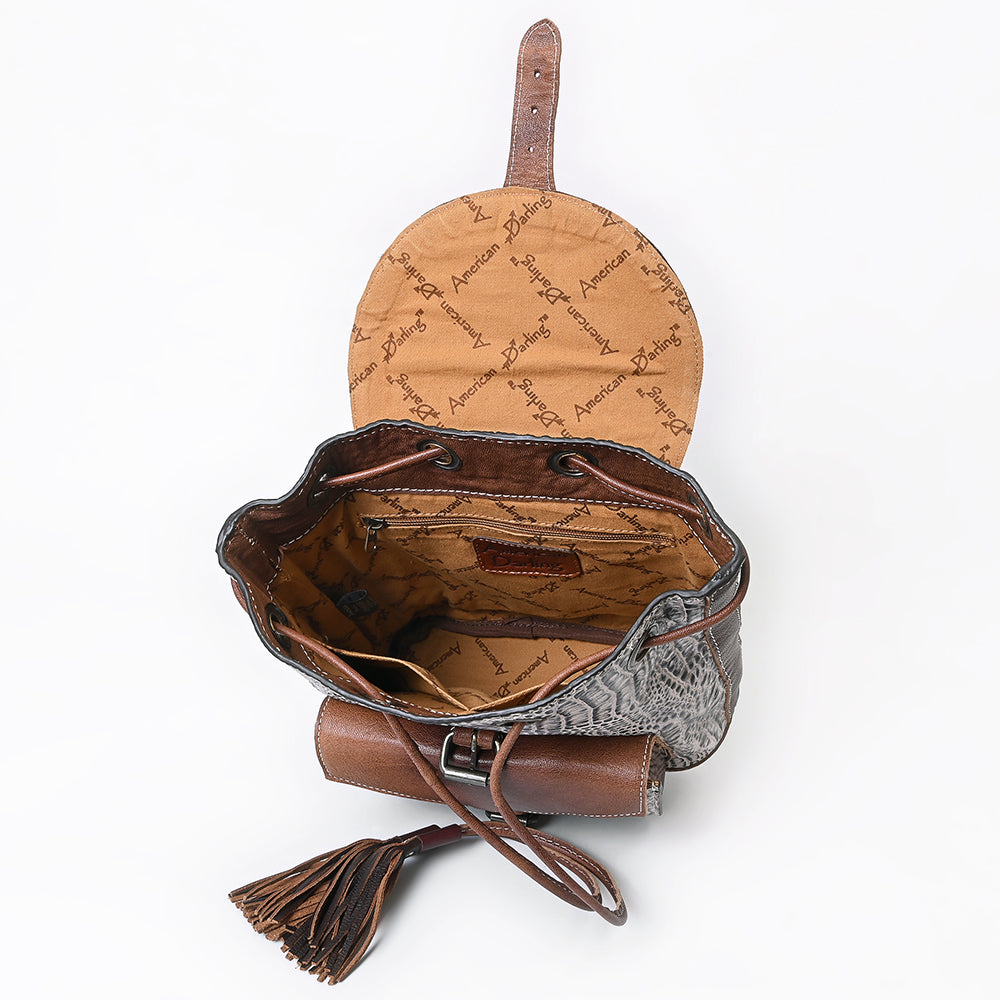 LC-ADBG972 Croc-Embossed Leather Backpack with Brown Leather Accents & Tassel