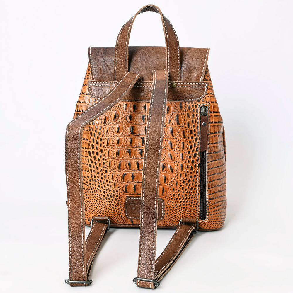 LC-ADBG972 Croc-Embossed Leather Backpack with Brown Leather Accents & Tassel