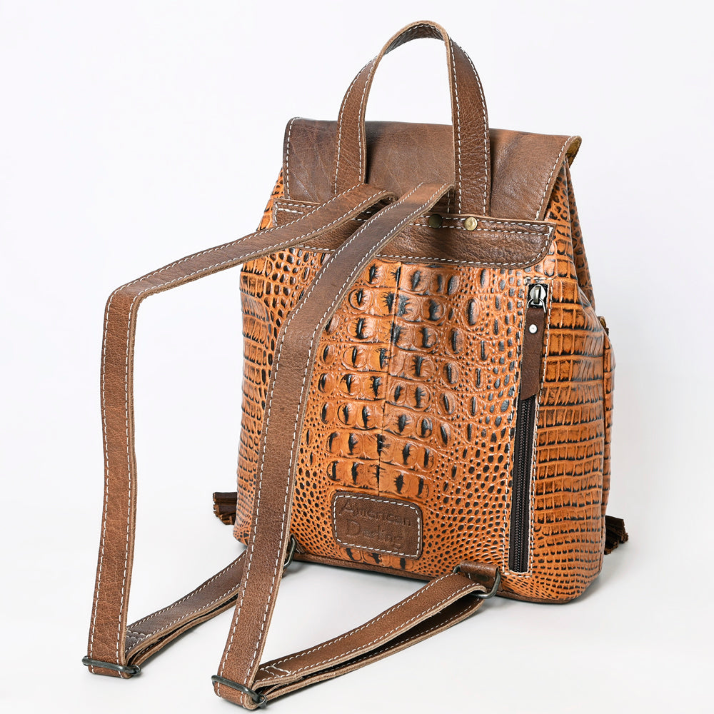 LC-ADBG972 Croc-Embossed Leather Backpack with Brown Leather Accents & Tassel