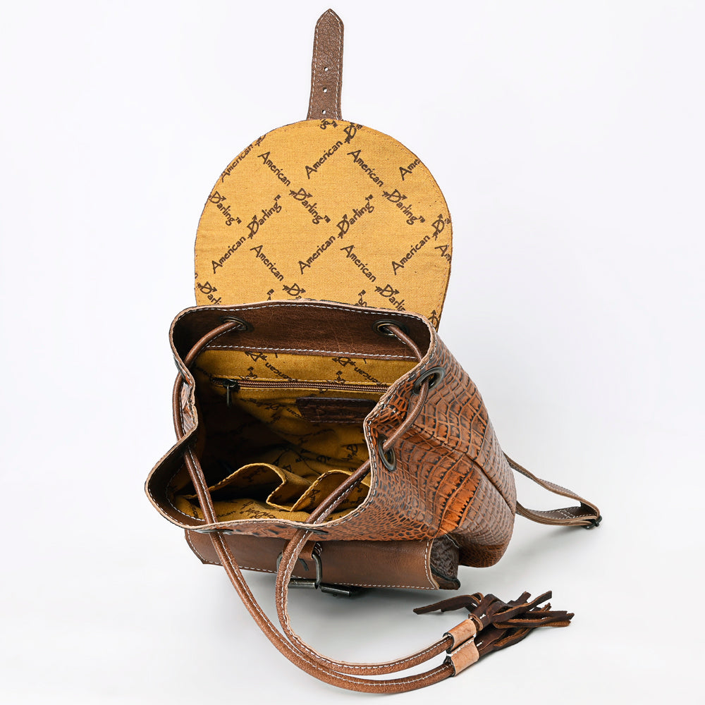 LC-ADBG972 Croc-Embossed Leather Backpack with Brown Leather Accents & Tassel
