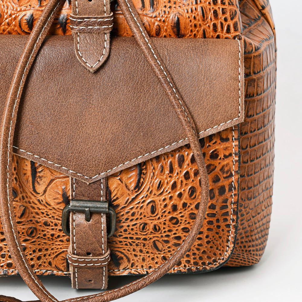 LC-ADBG972 Croc-Embossed Leather Backpack with Brown Leather Accents & Tassel