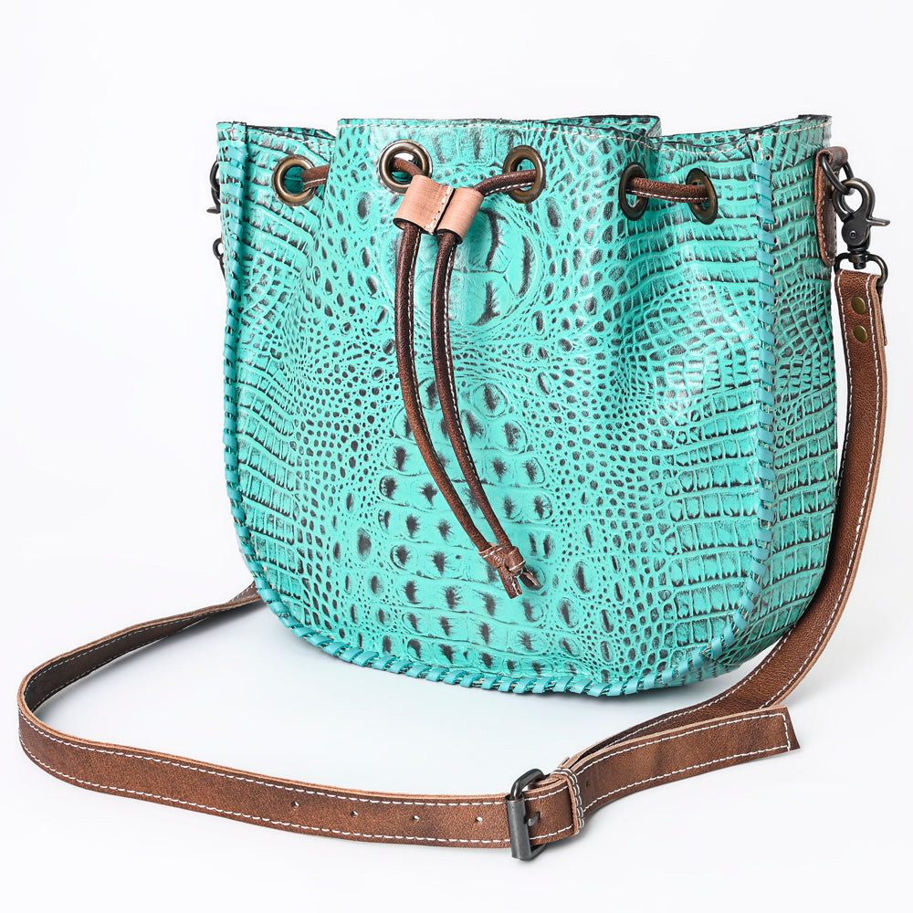 ADBG975 American Darling Crocodile Embossed Western Leather Bucket Bag