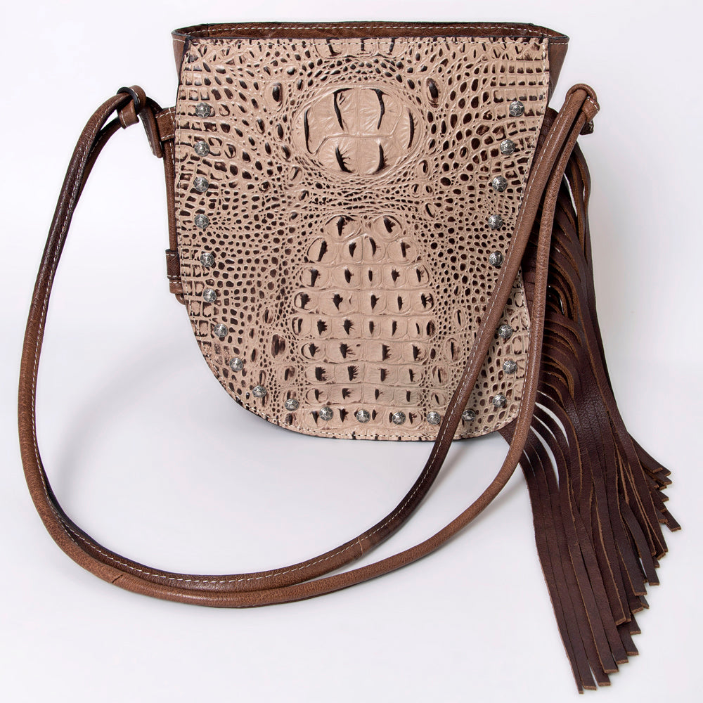 ADBG977 American Darling Fringed Western Leather Tote Bag - Crocodile Embossed